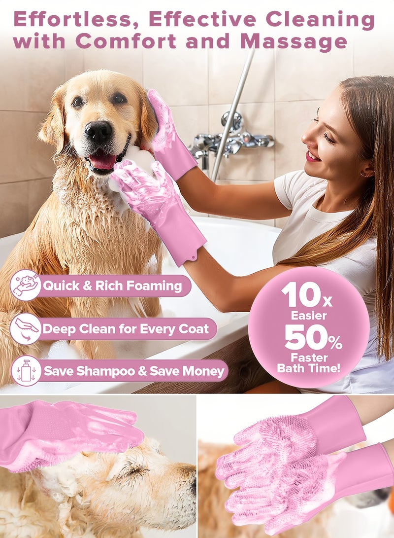 Generic Zafeen Pet Grooming Gloves - Heat Resistant Silicone with High-Density Teeth 5-Finger Design for Dog Cat Bathing Massage  - Image 3