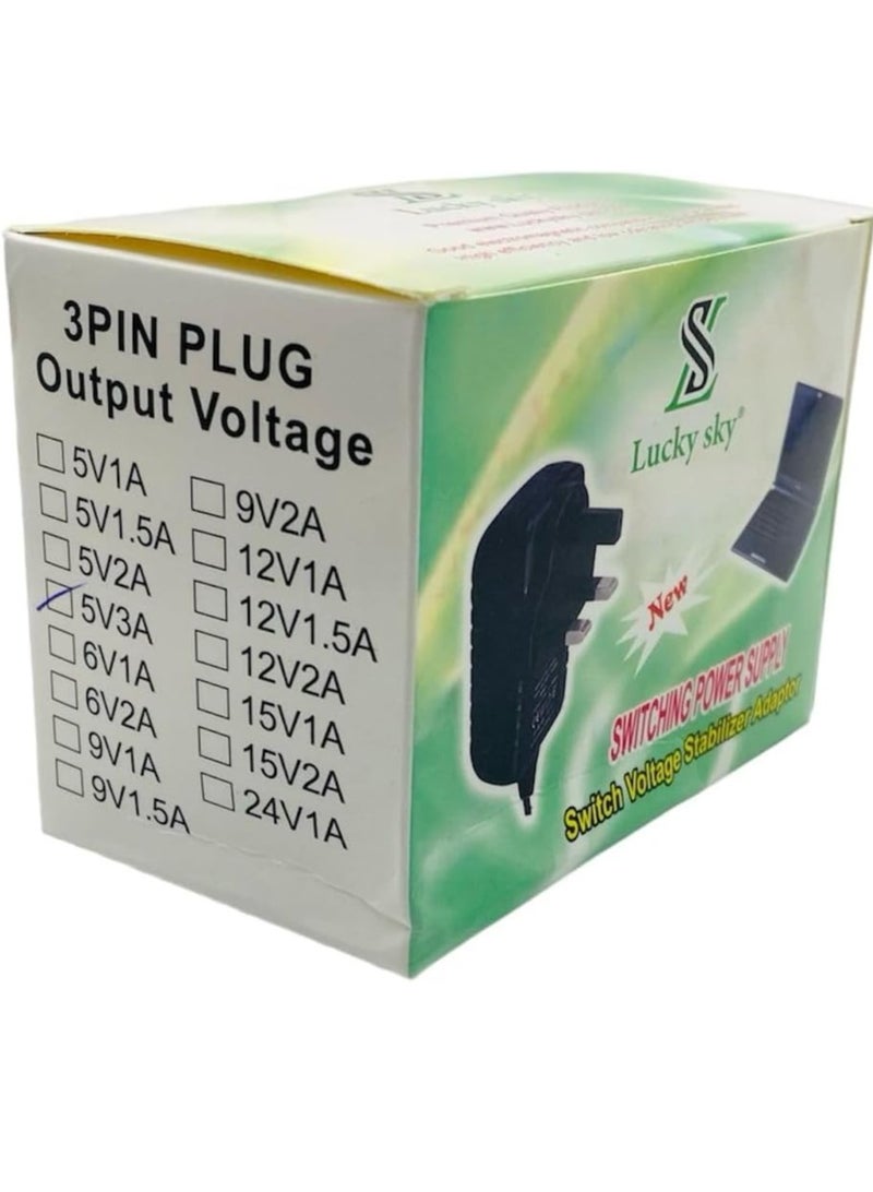 Lucky Sky DC 5V 3A محول التيار المتردد محول امدادات الطاقة محول محول الطاقة الجدار تهمة محول للاستخدام المنزلي الاحترافي ، أسود. (5 فولت 3 أمبير) - Image 5