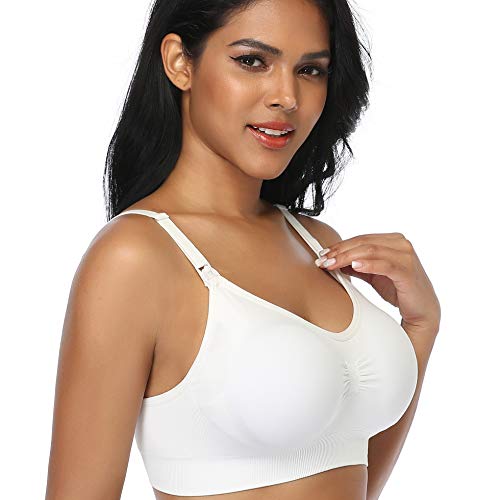 GXXGE 4Pack Nursing Bra for Breastfeeding Maternity Bras Push Up Silk Seamless Pregnancy Bralette Underwear Beige Grey Pink White Large - Image 4