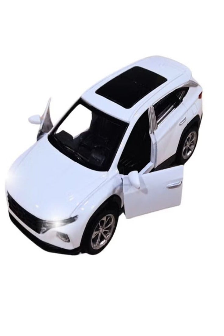 Hyundai Tucson SUV 1/46 Scale Diecast Model with Lights and Sound - Alloy Diecast Sports Car - Front Doors Opening - Size Approximately 12.7cm (No Box - White) - Image 1