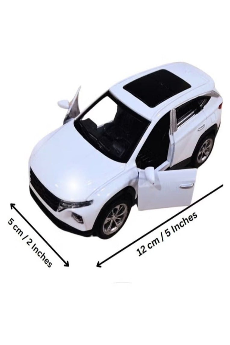 Hyundai Tucson SUV 1/46 Scale Diecast Model with Lights and Sound - Alloy Diecast Sports Car - Front Doors Opening - Size Approximately 12.7cm (No Box - White) - Image 2