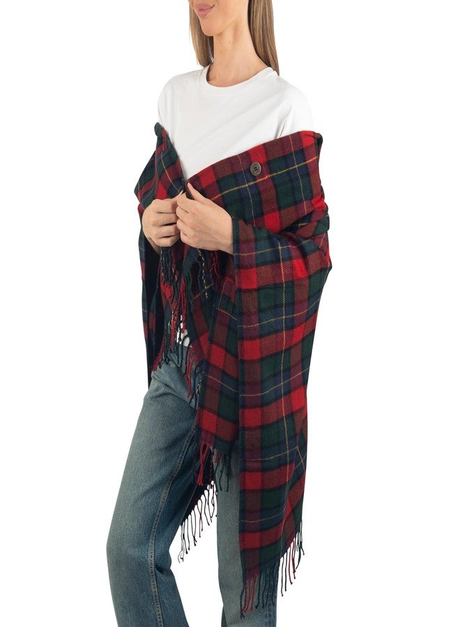 Alpine Swiss Carol Womens Shawl Wrap with Hood Poncho Sweater Large Scarf Fringe Red Plaid - Image 3