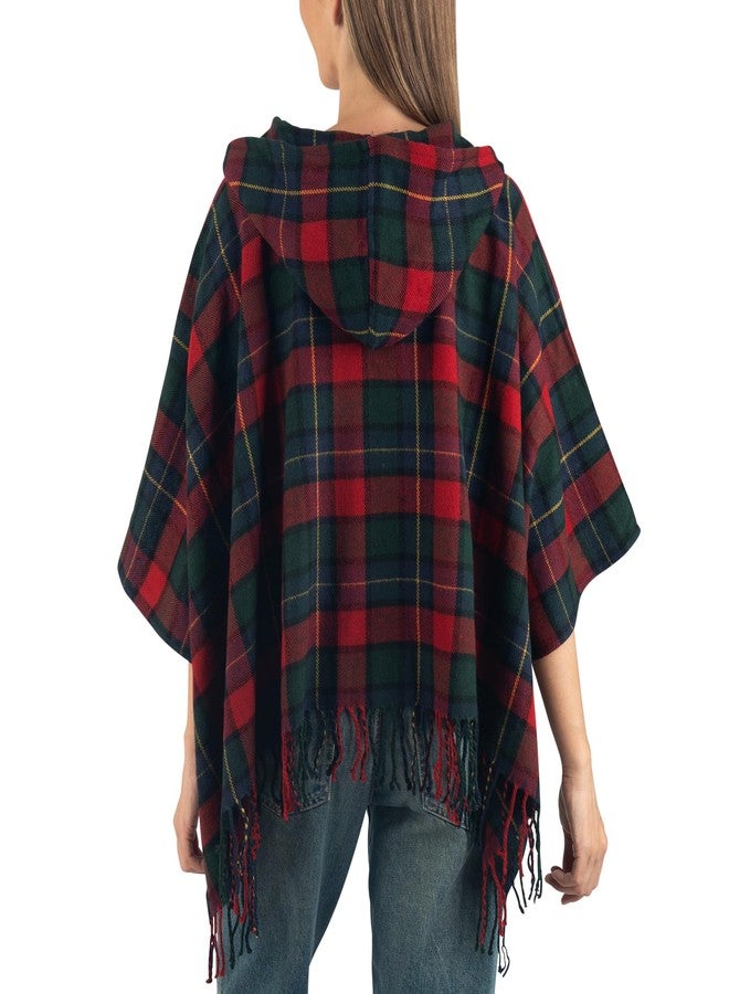 Alpine Swiss Carol Womens Shawl Wrap with Hood Poncho Sweater Large Scarf Fringe Red Plaid - Image 5
