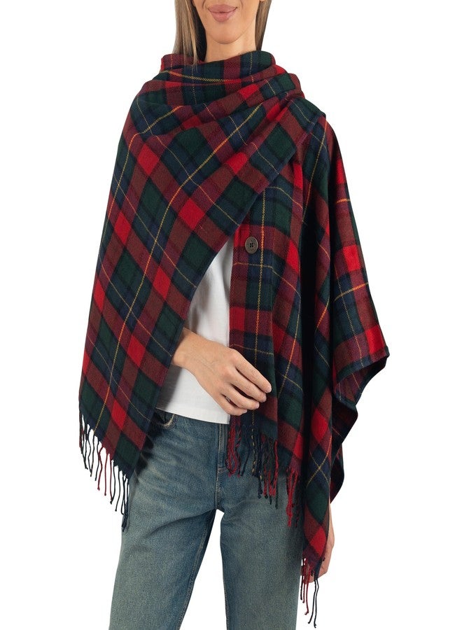 Alpine Swiss Carol Womens Shawl Wrap with Hood Poncho Sweater Large Scarf Fringe Red Plaid - Image 2