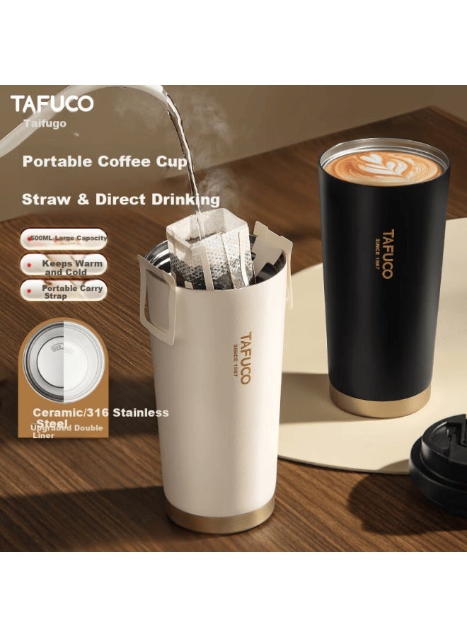 Tafuco 316 Stainless Steel Coffee Cup Double Insulated Thermos Car Home Use Jd Self-operated Portable Cup 0.5l White T2426 - Image 4