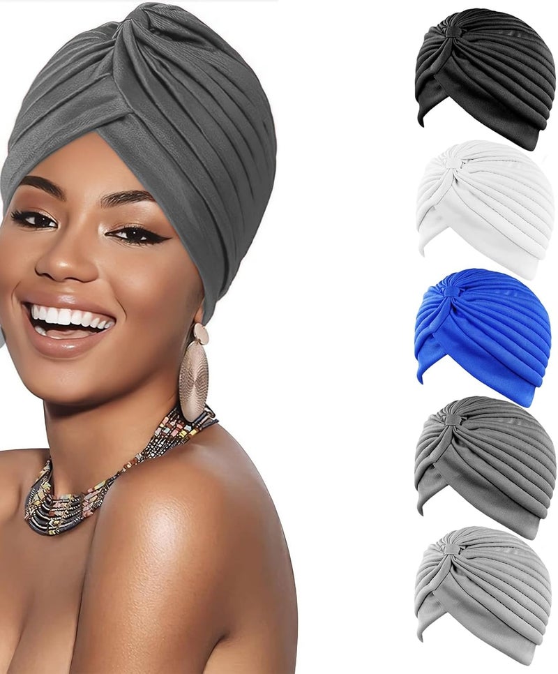 Women's Pre-Tied Stretchy Turban Headscarf - Soft Knitted Head Wrap Cap in Dark Gray - Image 1