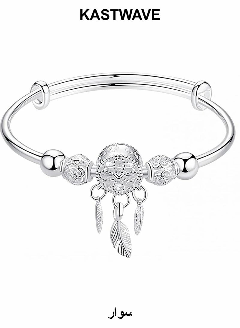 كاست ويف سوار فاخر للنساء، سوار فضي مزين بريش الأحلام - Image 1