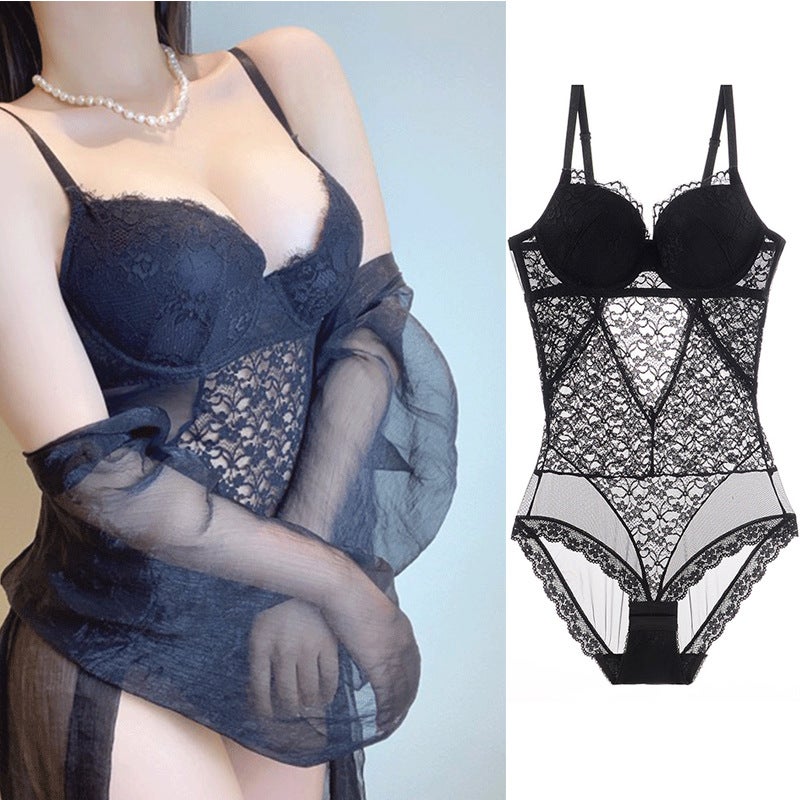 مثير ومجري قطعة واحدة من الملابس الداخلية مع الدانتيل Underwire للمرأة، Shapewear الخصر-Cinching حمالة الصدر المتكاملة، رؤية من خلال الملابس - Image 3