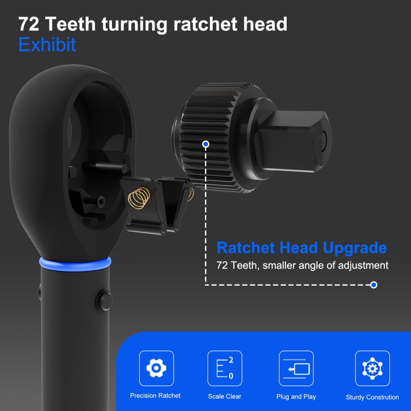 PUIBERS 3/8" Drive Inch Pound Torque Wrench 20-240 in.lb, Â±3% Accuracy, Dual-Direction 72-Tooth Small Torque Wrench Set with Extension Bar 3/8" Adapter for Bike Motorcycle Car Maintenance - Image 3
