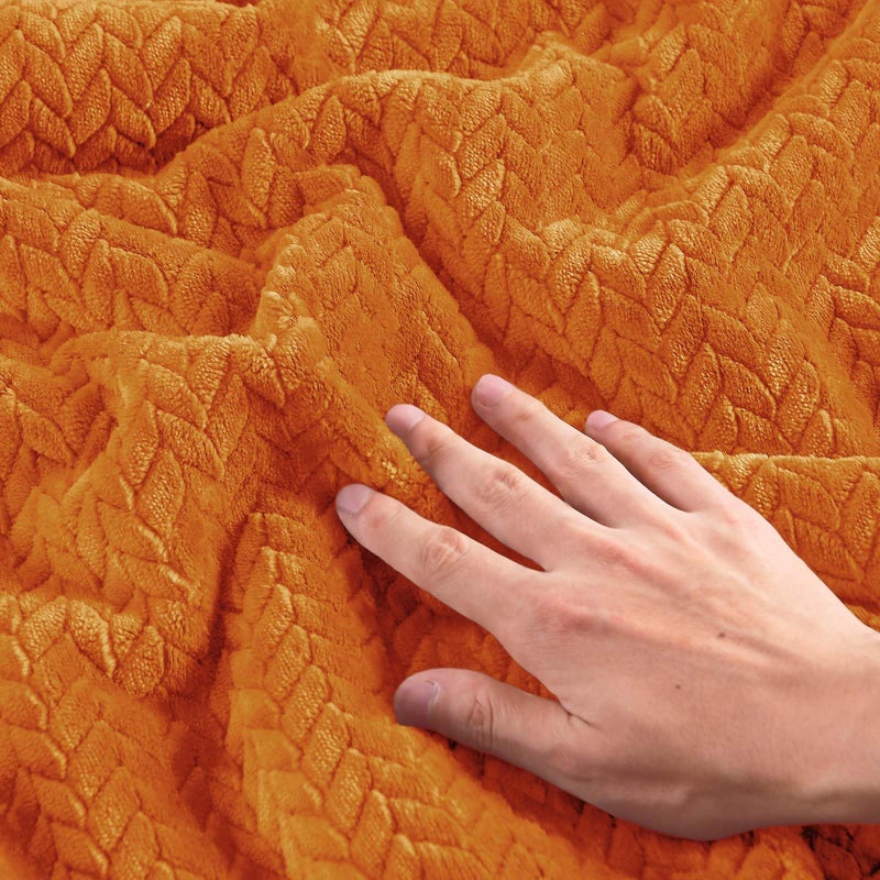 ChiXpace Flannel Fleece Queen Comforter Set - Furry Burnt Orange Leaves Pattern Faux Fur Bed Set, Winter Ultra Soft Fuzzy Comfort Set, Velvet Bedding Set for Bed with 2 Pillow Cases - Image 3