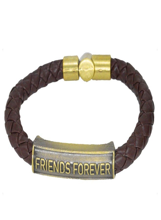 Sullery Friends Forever Leather Brown and Gold Leather, Stainless Steel Bracelet for Men and Women - Image 1