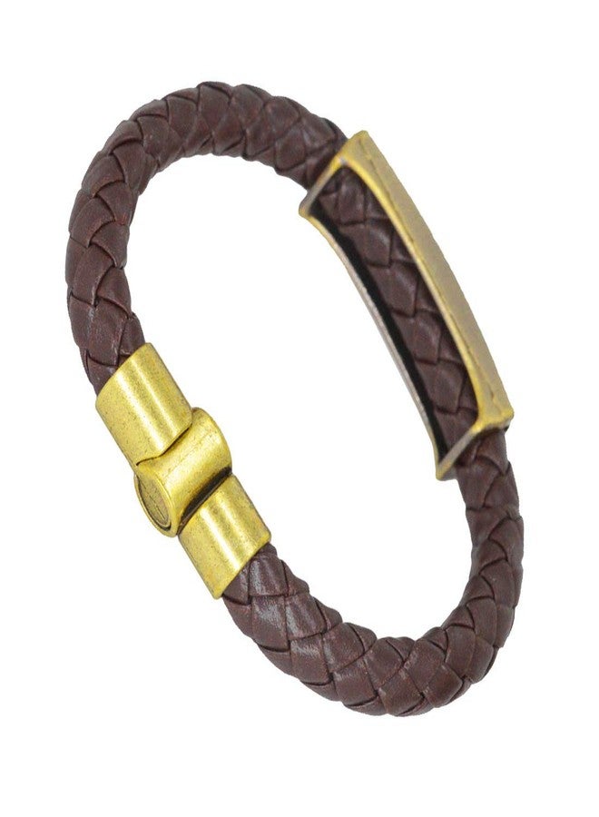 Sullery Friends Forever Leather Brown and Gold Leather, Stainless Steel Bracelet for Men and Women - Image 2