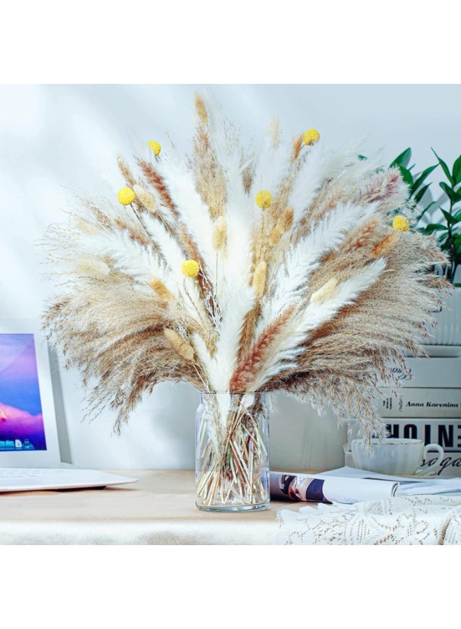 Purfex 100 Pcs Natural Dried Pampas Grass,17.5" Pampas Dried Flowers Bouquet - Boho Home Decor,Artificial Flowers for Wedding,Pampas Flowers for Floral Room,Home, Party,Table Decorations - Image 2