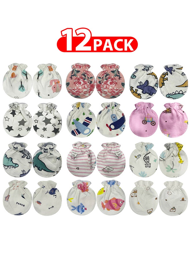 MARGOUN 12 Packs Newborn Baby Mittens Anti Scratch Baby Mittens No Scratch Mittens Baby Gloves for 0-6 Months Boys Girls Multicolour  - Image 1