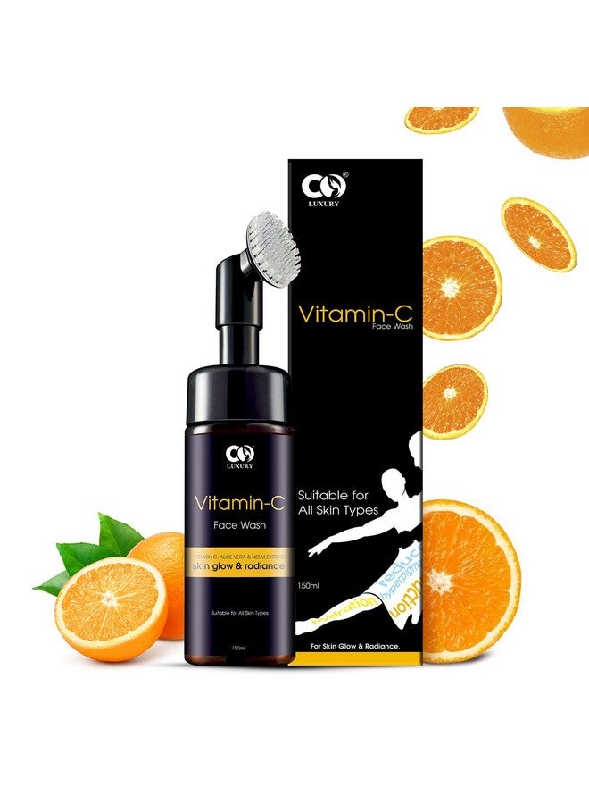 CO Luxury Brightening Vitamin C Foaming Face Wash | Built in Brush for Deep Cleansing | All Skin Type | Glowing Bright Skin | Paraben & Sulphates Free | Face Wash for Women & Men-150ml - Image 1