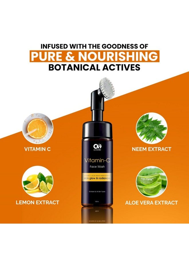 CO Luxury Brightening Vitamin C Foaming Face Wash | Built in Brush for Deep Cleansing | All Skin Type | Glowing Bright Skin | Paraben & Sulphates Free | Face Wash for Women & Men-150ml - Image 4