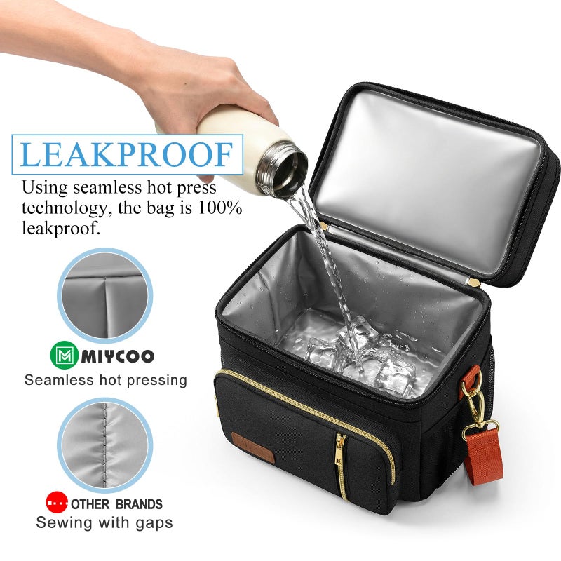 MIYCOO Lunch Bag & Lunch Box for Women Men, Double Deck Leakproof Insulated Soft Large Adult Camping Cooler bag for Work, Beach, Picnic, Travel (Black Orange, 15L) - Image 4