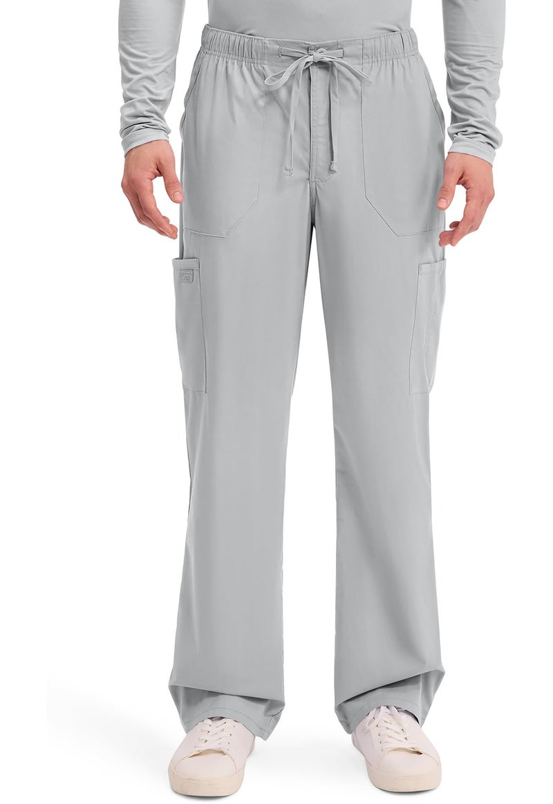 Cherokee Scrubs for Men Tapered Leg Cargo Scrub Pants with Zip Fly, 5 Pockets Elastic Waist 2-Way Stretch & Easy Care - WW190, M, Grey