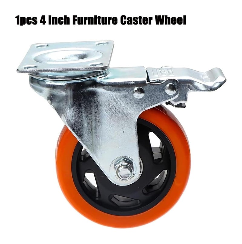 4 بوصة عجلات دوارة برتقالية ثقيلة مع فرملة للأثاث خزانة العربة - Image 3