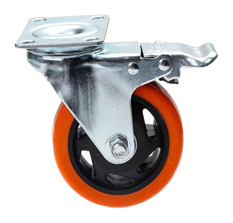 4 بوصة عجلات دوارة برتقالية ثقيلة مع فرملة للأثاث خزانة العربة - Image 1