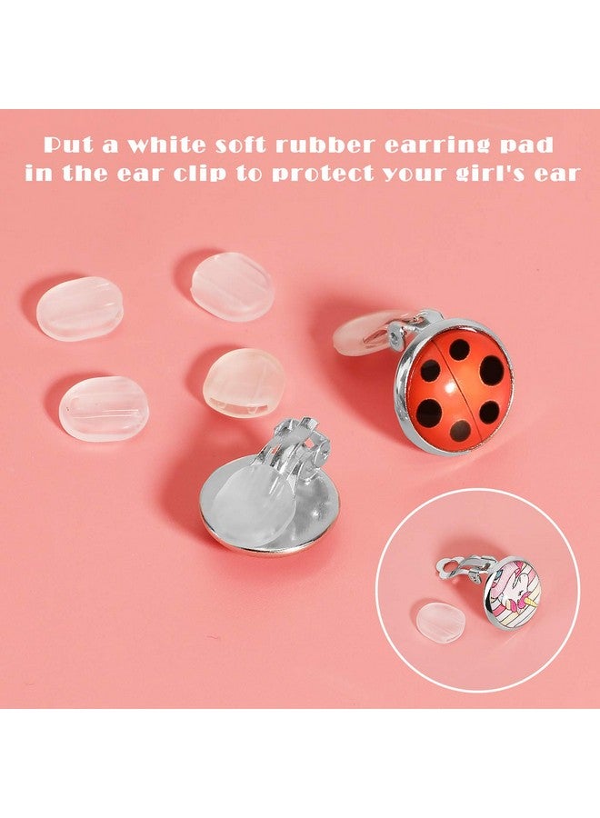 Hifot HIFOT 6 Pairs Clip On Earrings for Girls, Cute Ladybug Fox Butterfly Mermaid Round Glass Kids Earrings Dress Up Jewelry - Image 3