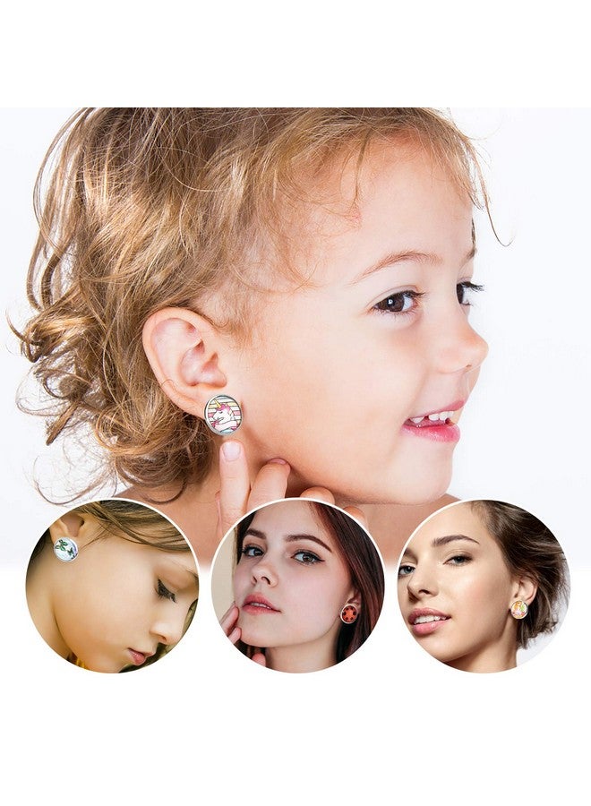 Hifot HIFOT 6 Pairs Clip On Earrings for Girls, Cute Ladybug Fox Butterfly Mermaid Round Glass Kids Earrings Dress Up Jewelry - Image 5