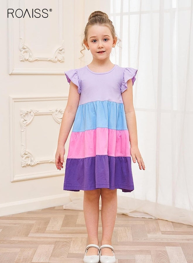 رويس فستان صيفي للفتيات بتصميم متدرج رائع، فستان A-Line بأكمام مكشكشة، فستان صيفي أنيق وعصري للفتيات، مناسب للارتداء اليومي أو أي مناسبة - Image 1
