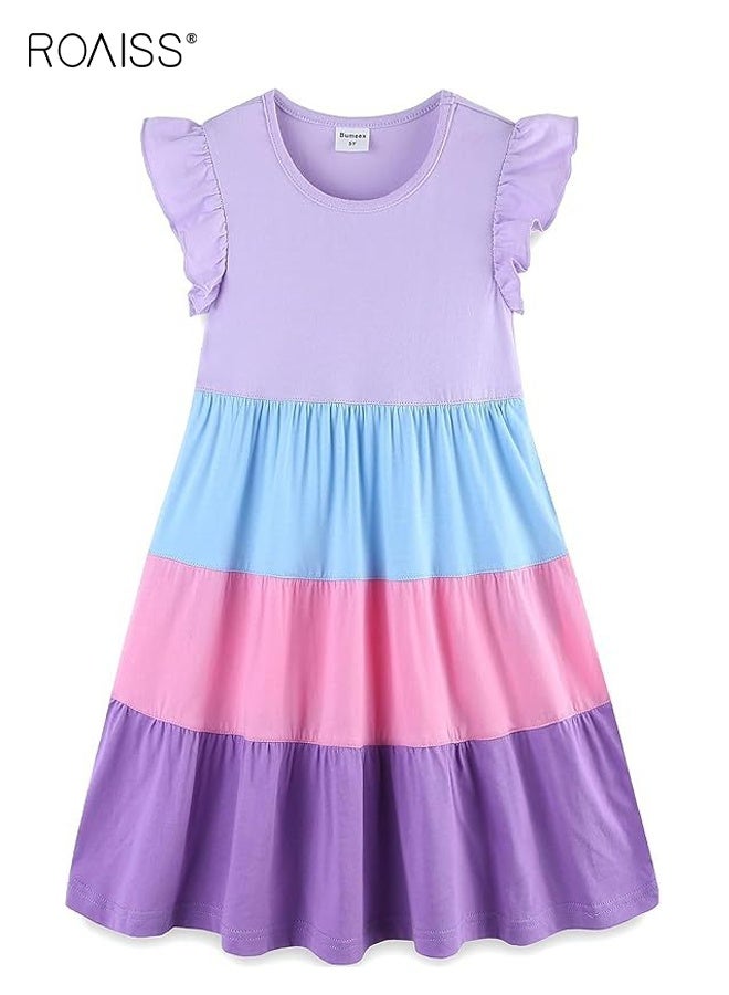 رويس فستان صيفي للفتيات بتصميم متدرج رائع، فستان A-Line بأكمام مكشكشة، فستان صيفي أنيق وعصري للفتيات، مناسب للارتداء اليومي أو أي مناسبة - Image 4