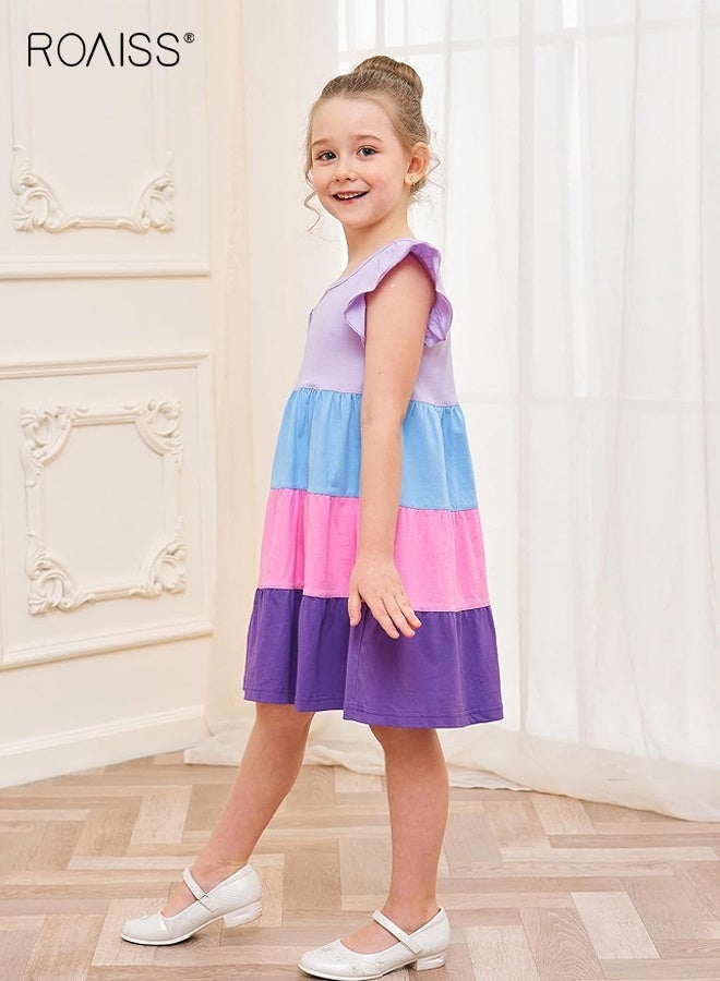 رويس فستان صيفي للفتيات بتصميم متدرج رائع، فستان A-Line بأكمام مكشكشة، فستان صيفي أنيق وعصري للفتيات، مناسب للارتداء اليومي أو أي مناسبة - Image 2