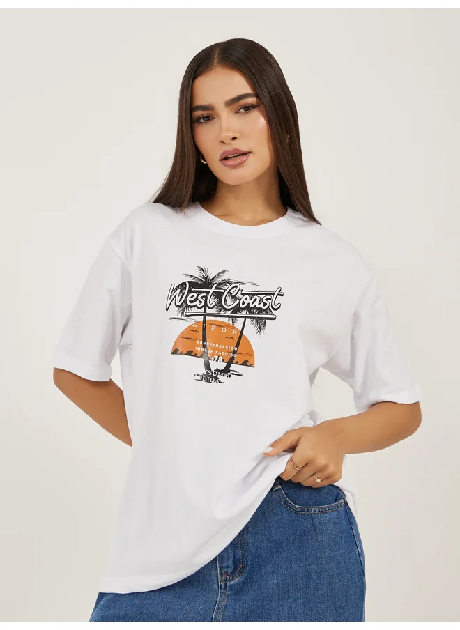 Styli Styli Graphic Print Short Sleeve Oversized T-Shirt