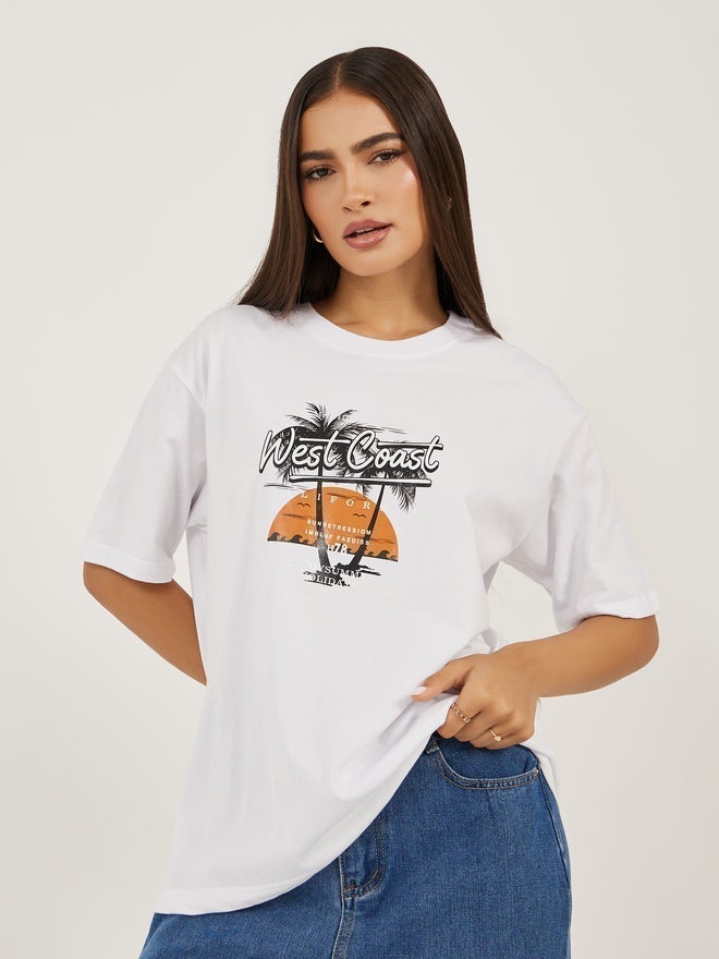 Styli Graphic Print Short Sleeve Oversized T-Shirt - Image 1