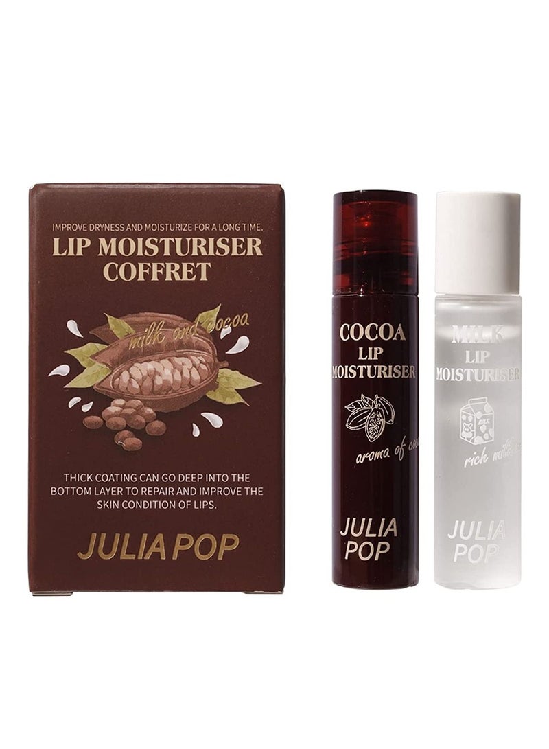 JULIA POP 2 Pieces Lip Moisturizer Coffret Day & Night Improve Dryness and Moisturize for a long Time Milk and Cocoa Flavor for Women  - Image 1