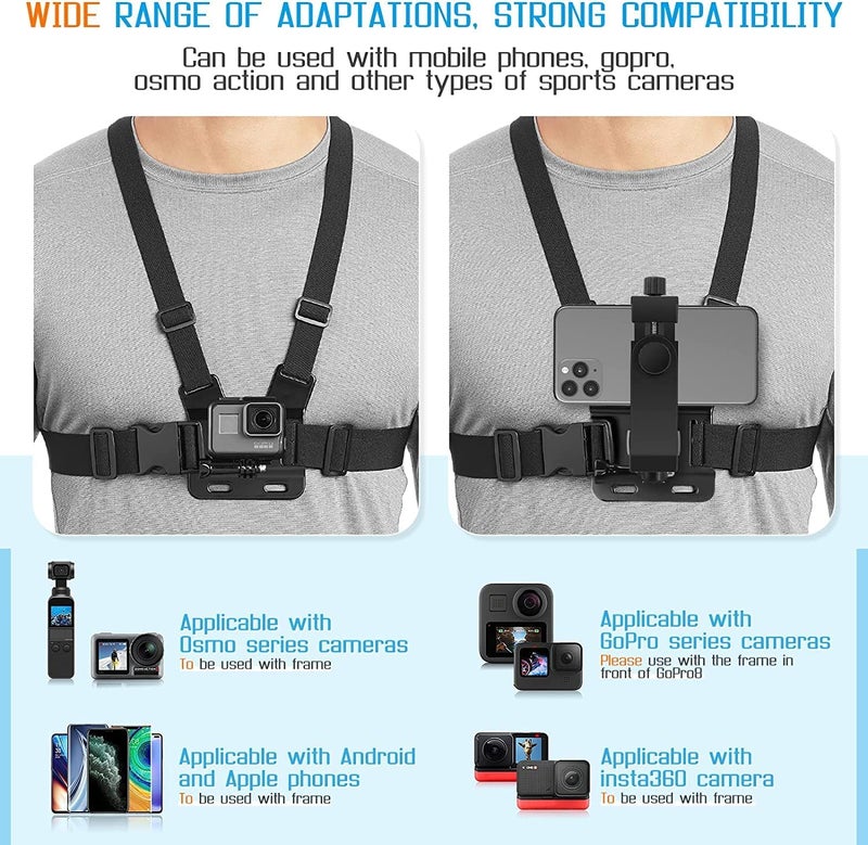 MVPRO Chest Strap Mount Adjustable Body Harness Belt for Mobile Phone Action Camera Mount Strap for Vlogging Compatible with All Cell Phones and GoPro Hero 9,8,7,6,5,OSMO,AKASO - Image 3