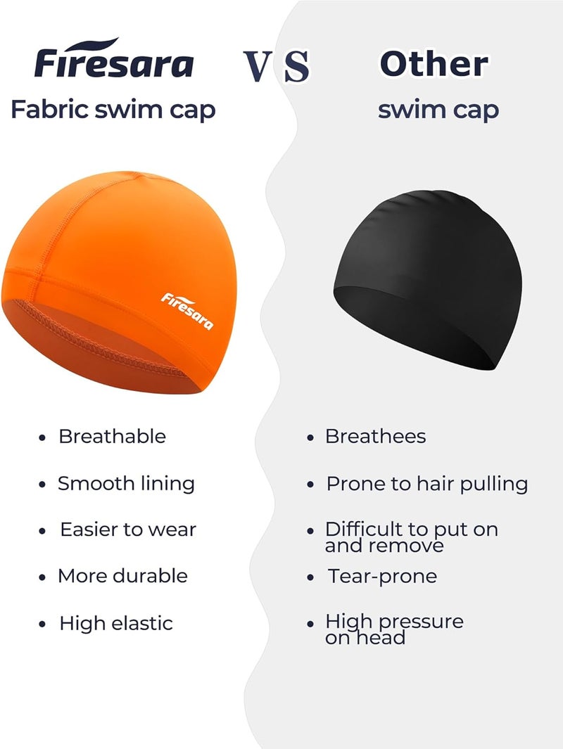 Firesara Fabric Swim Cap, High Elasticity Swimming Cap Keeps Hair Clean Breathable Fit Both Long Hair Short Hair, Swim Caps Woman Girls Men Kids One Size Hat - Image 3