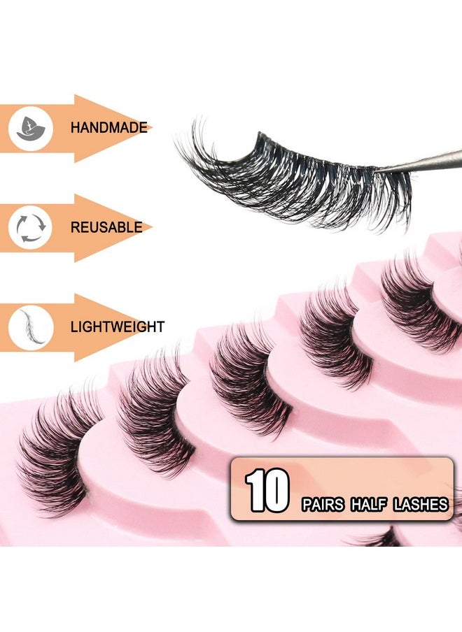 Ahrikiss Half Lashes, Lashes Natural Look 10 Pairs Volume Cat Eye Lashes 10Mm Wispy Lashes With Clear Band Short False Eyelashes Tb02  - Image 4