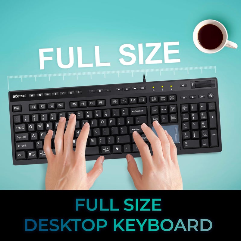 Adesso EasyTouch 445 Multi-Channel Wired Touchpad Keyboard, Black (AKB-445UB) - Image 4