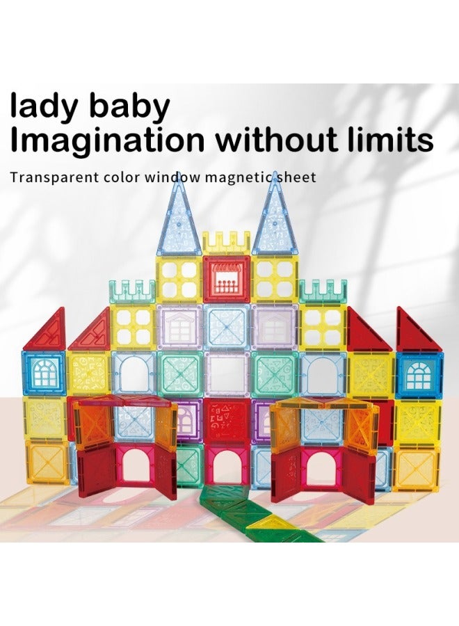 Children's Color Window Magnetic Film Assembled Magnet Boys And Girls Intelligence And Brain Multifunctional Building Blocks Assembled Toys-Color:Colored Window Magnetic Sheet City Shape-135pcs  - Image 3