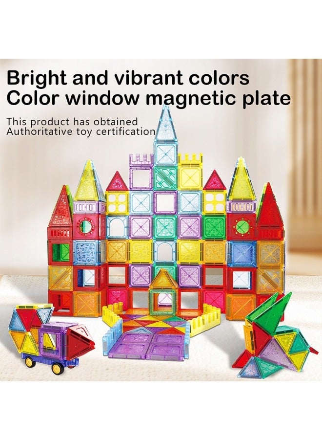 Children's Color Window Magnetic Film Assembled Magnet Boys And Girls Intelligence And Brain Multifunctional Building Blocks Assembled Toys-Color:Colored Window Magnetic Sheet City Shape-135pcs  - Image 2