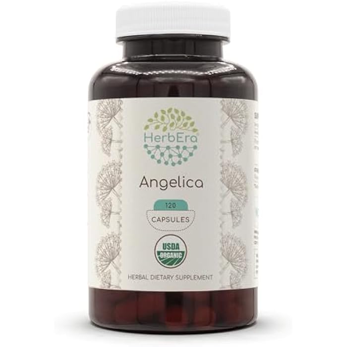 HerbEra Angelica USDA Organic 120 Capsules | Natural Herbal Supplement | Certified Organic Vegetarian Capsules and Organic Angelica archangelica Dried Root (120 Capsules) - Image 1