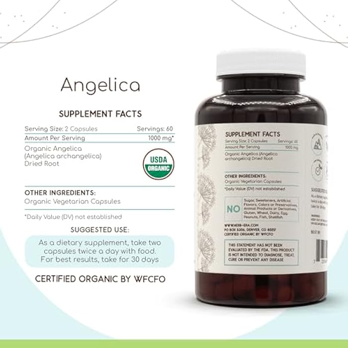HerbEra Angelica USDA Organic 120 Capsules | Natural Herbal Supplement | Certified Organic Vegetarian Capsules and Organic Angelica archangelica Dried Root (120 Capsules) - Image 3