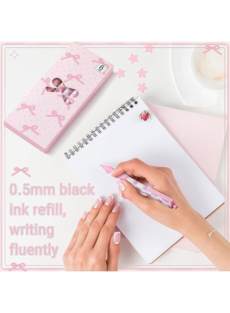 6 Pcs Bow Pens Pink Ballet Girly School Supplies Cute Retractable 0. 5 mm Black Gel Ink Ballpoint Pens for Journaling Office Supplies Coquette Bow Party Favors(Coquette) - Image 5