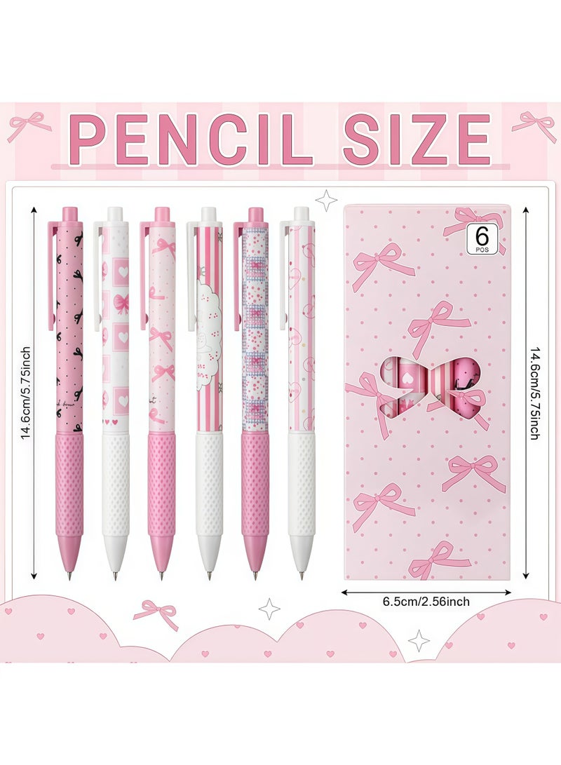 6 Pcs Bow Pens Pink Ballet Girly School Supplies Cute Retractable 0. 5 mm Black Gel Ink Ballpoint Pens for Journaling Office Supplies Coquette Bow Party Favors(Coquette) - Image 2