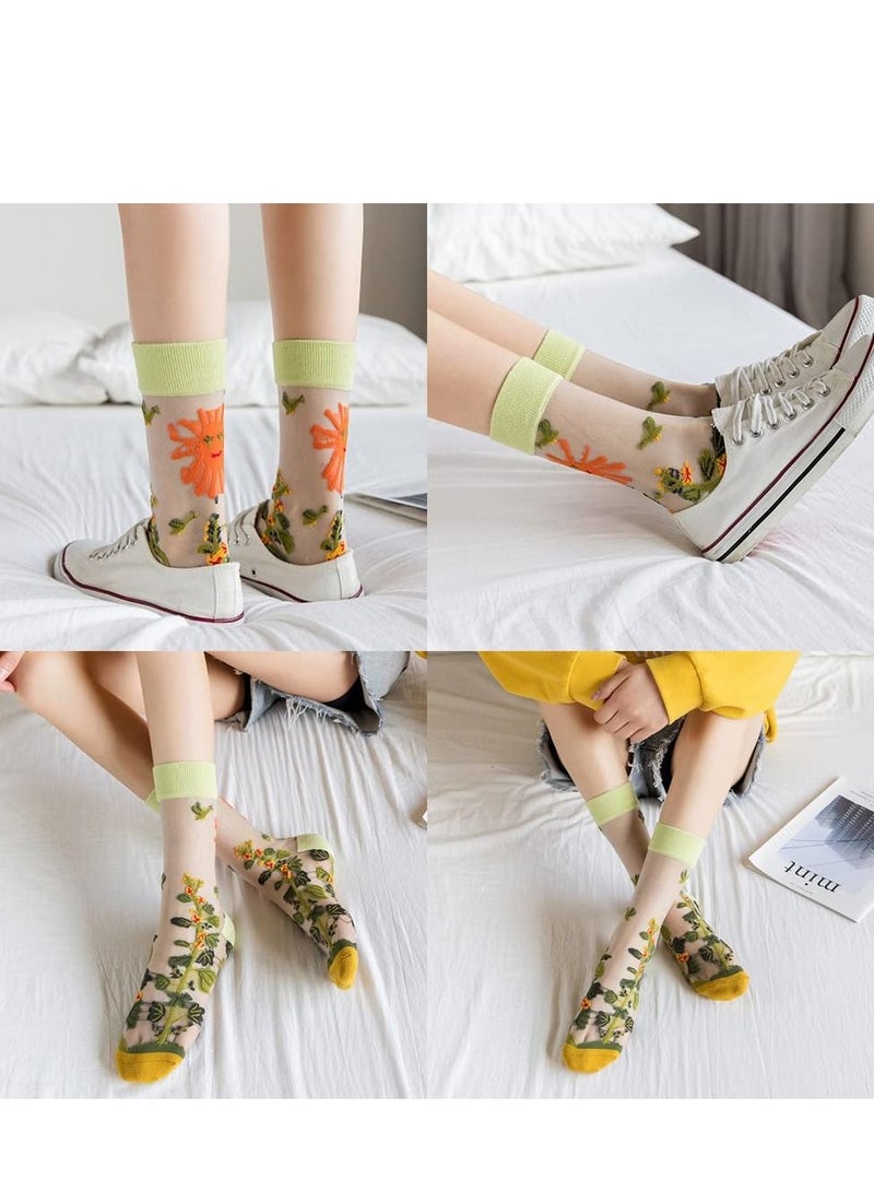 Sheer Socks for Women, Elastic Vintage Flower Ankle High Socks Thin Glass Silk Socks Summer Transparent Ankle Socks for Women and Girl 5Pair  - Image 3