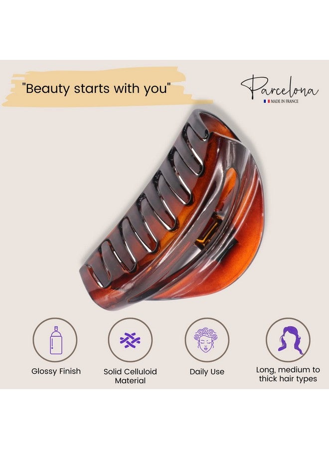 Parcelona French Vrille Medium 3.5" Celluloid No Slip Grip Volume Jaw Hair Claw Clips For Women And Girls Made In France (Tortoise Shell) - Image 2
