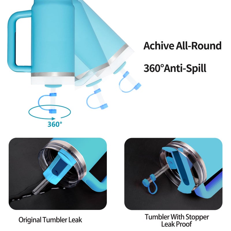 DUNLAGUE Silicone Spill Stopper Set Compatible with Stanley Cup 2.0 30oz & 40oz with Straw Cover (Set of 2  Pool Blue) - Image 3