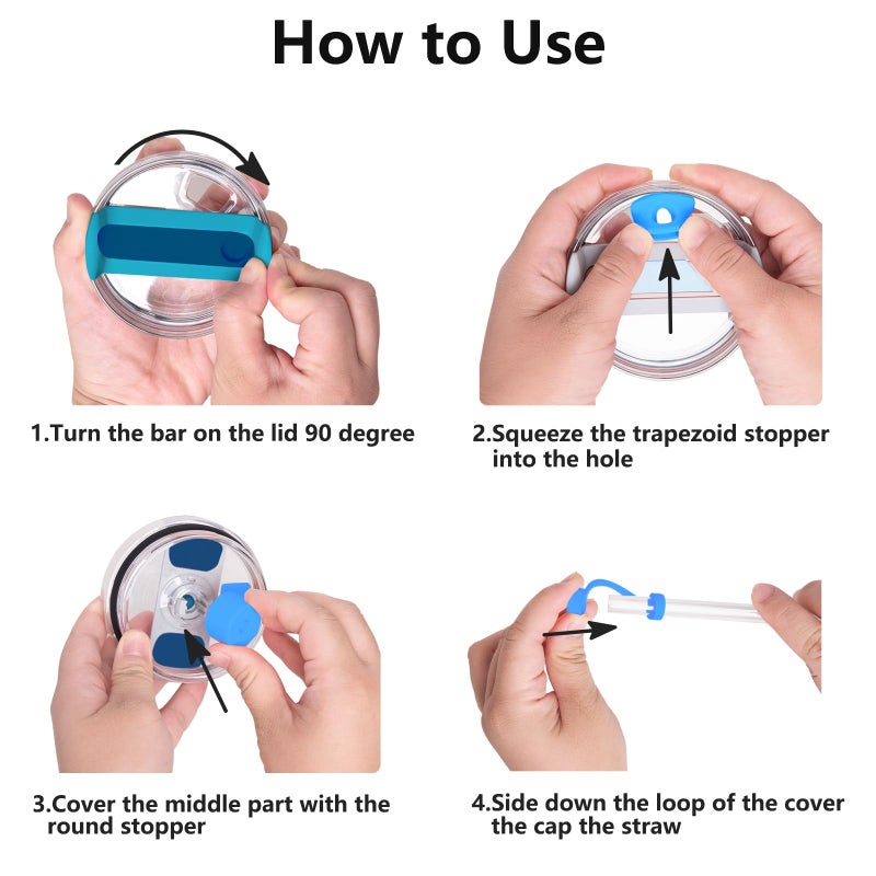 DUNLAGUE Silicone Spill Stopper Set Compatible with Stanley Cup 2.0 30oz & 40oz with Straw Cover (Set of 2  Pool Blue) - Image 5