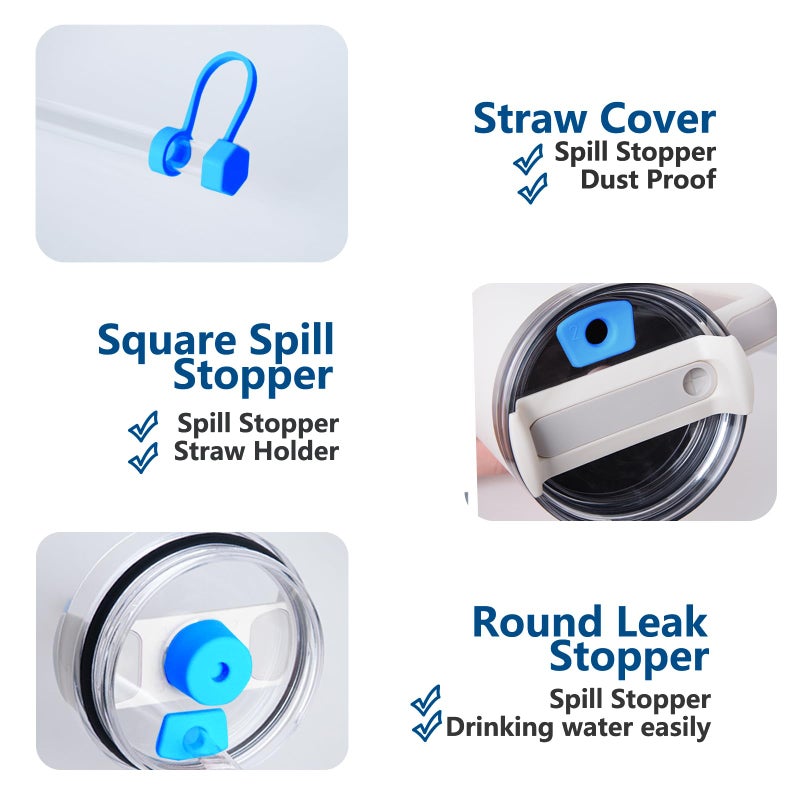 DUNLAGUE Silicone Spill Stopper Set Compatible with Stanley Cup 2.0 30oz & 40oz with Straw Cover (Set of 2  Pool Blue) - Image 4