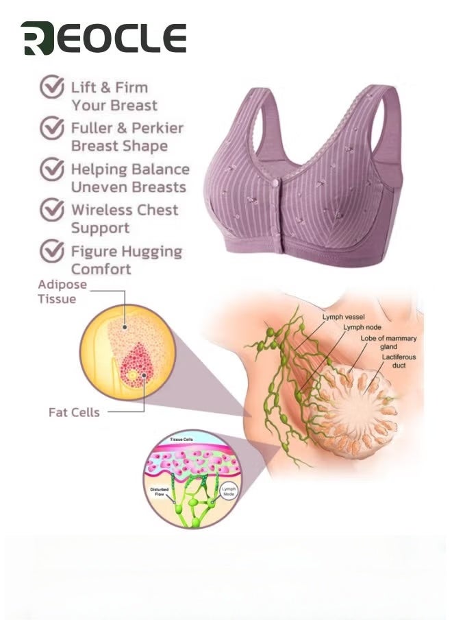 REOCLE Front Closure Beauty Back Comfy Bra 5D Shaping Push Up Seamless Breathable Bra for Womens Purple - Image 4