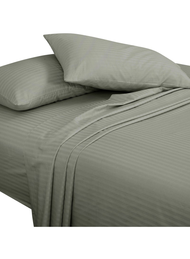 Bliss Casa 3 Pieces 1cm Stripe Bed Sheets King (180x200+30 cm) - Soft Satin Sheet Set with Pillowcases - Deep Pocket, Hotel Collection, Luxury Bedding Set include 1 fitted Sheet, 2 Pillowcases -Grey - Image 1