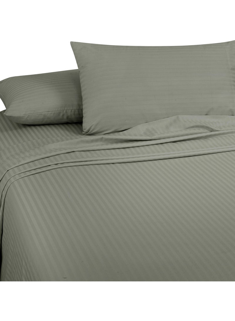 Bliss Casa 3 Pieces 1cm Stripe Bed Sheets King (180x200+30 cm) - Soft Satin Sheet Set with Pillowcases - Deep Pocket, Hotel Collection, Luxury Bedding Set include 1 fitted Sheet, 2 Pillowcases -Grey - Image 2